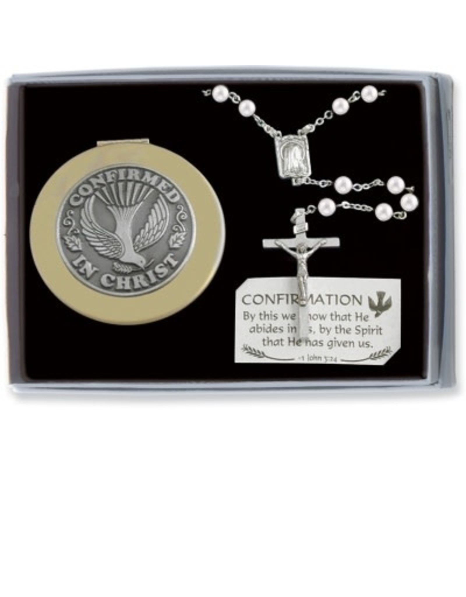 White Confirmation Rosary with Box