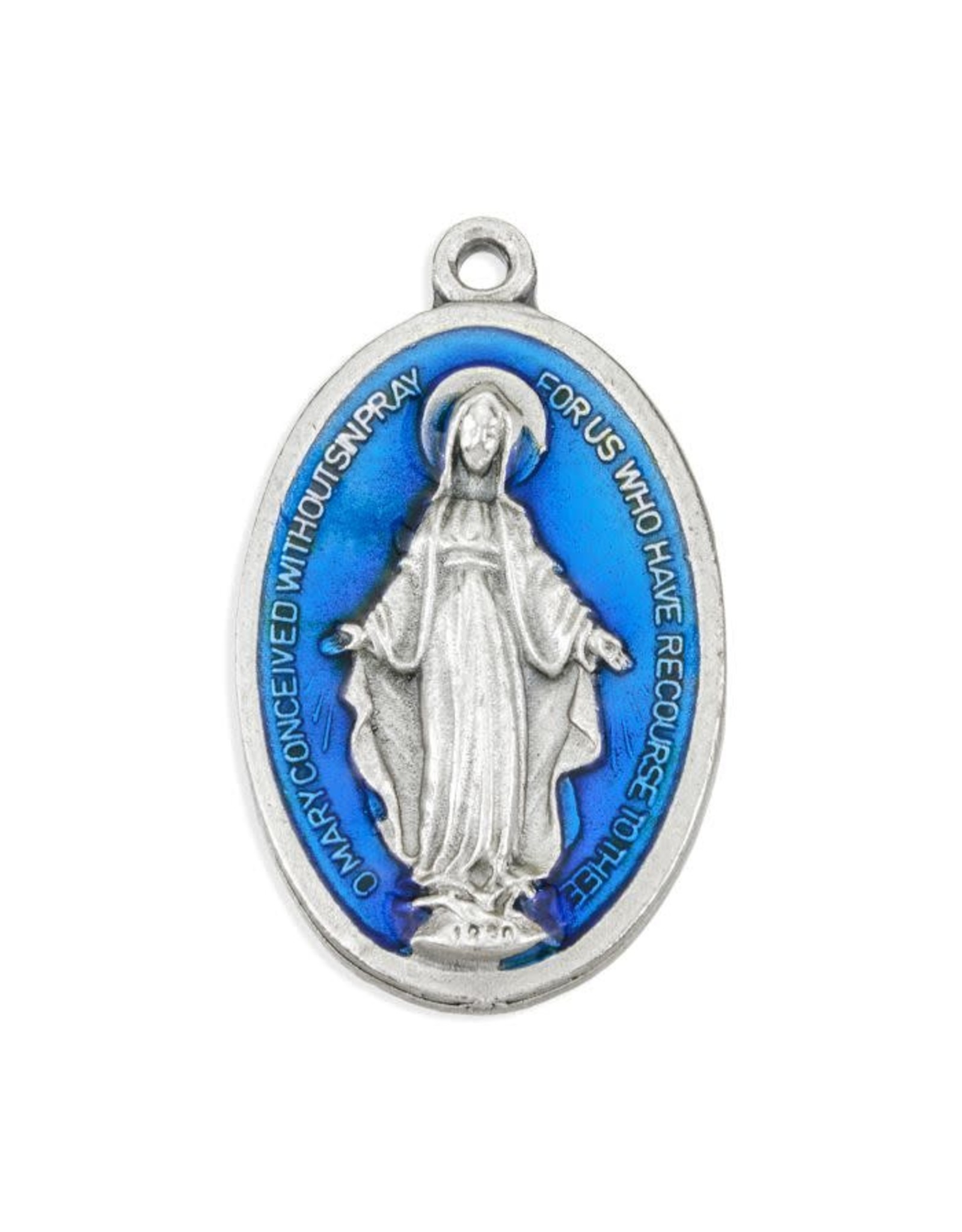 Hirten Miraculous Medal, Blue Enamel/Silver 1-1/4" (Economical)