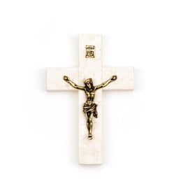 Shomali Crucifix - Stone Cross with Pewter Plated Bronze Corpus (4.5")