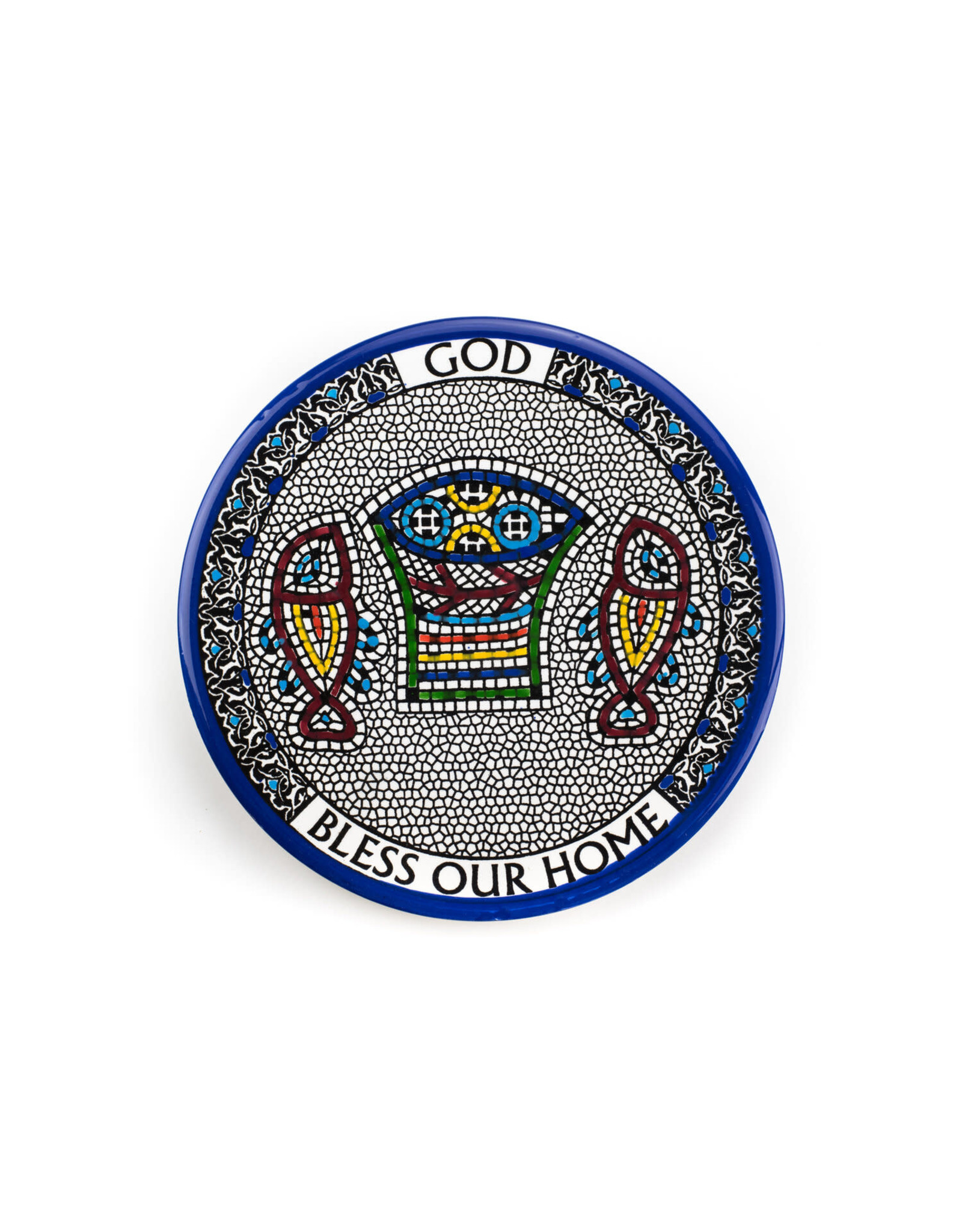 Shomali God Bless our Home Plate, Ceramic made in the Holy Land (8."5)