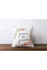 Little Birdie Pillow - Grow in Grace, Floral Wreath (with Grey Piping)