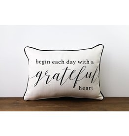 Pillow - Begin Every Day with a Grateful Heart (with Black Piping)