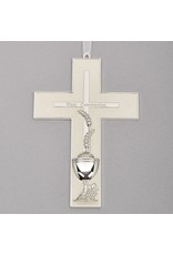 Roman First Communion Wall Cross - Wheat/Chalice (7")