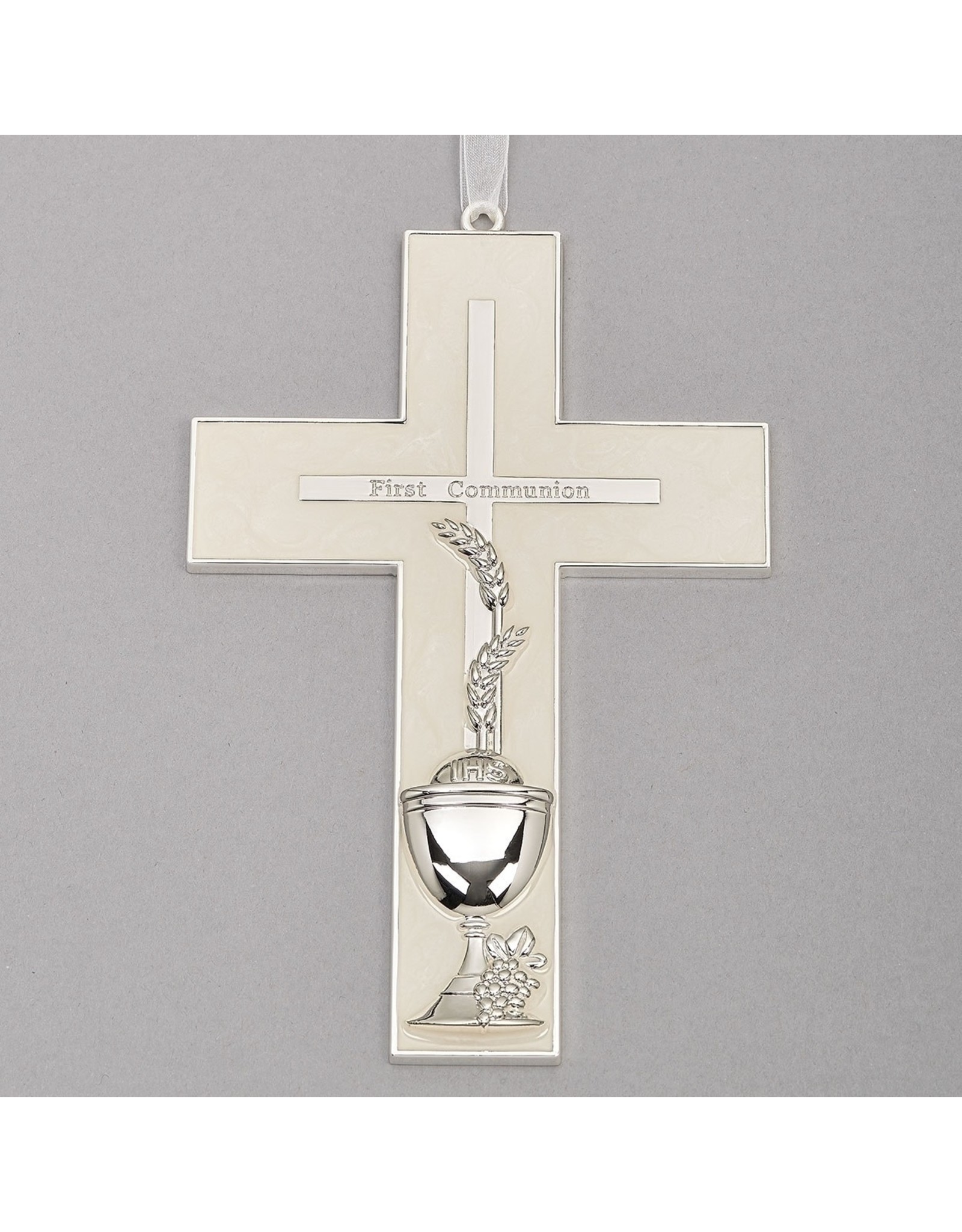 Roman First Communion Wall Cross - Wheat/Chalice (7")