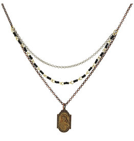 Symbols of Faith Necklace, Multi Layered - Sacred Heart of Jesus/Our Lady of Mt. Carmel