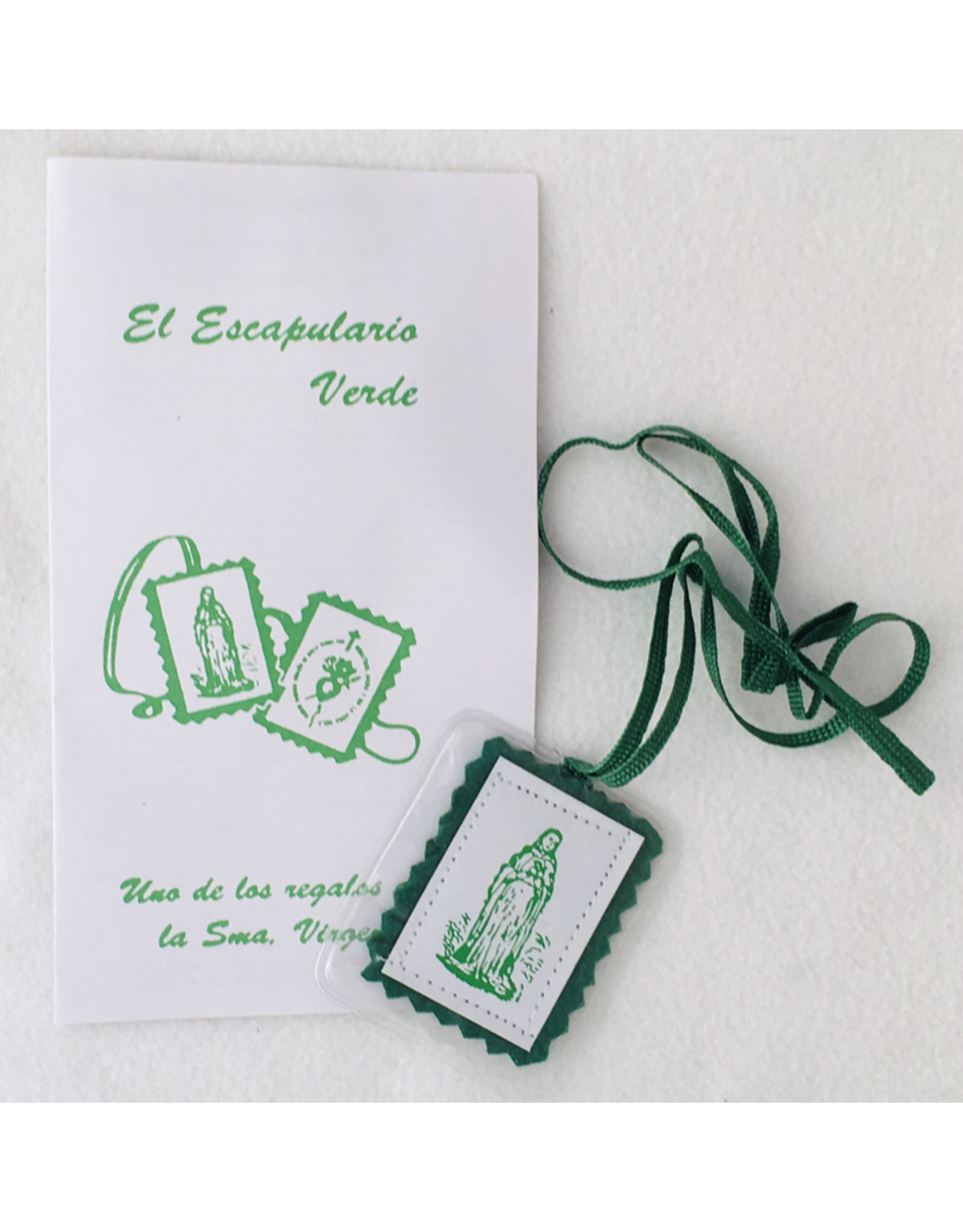 Religious Art Escapulario Verde (Spanish Text Scapular with Leaflet)