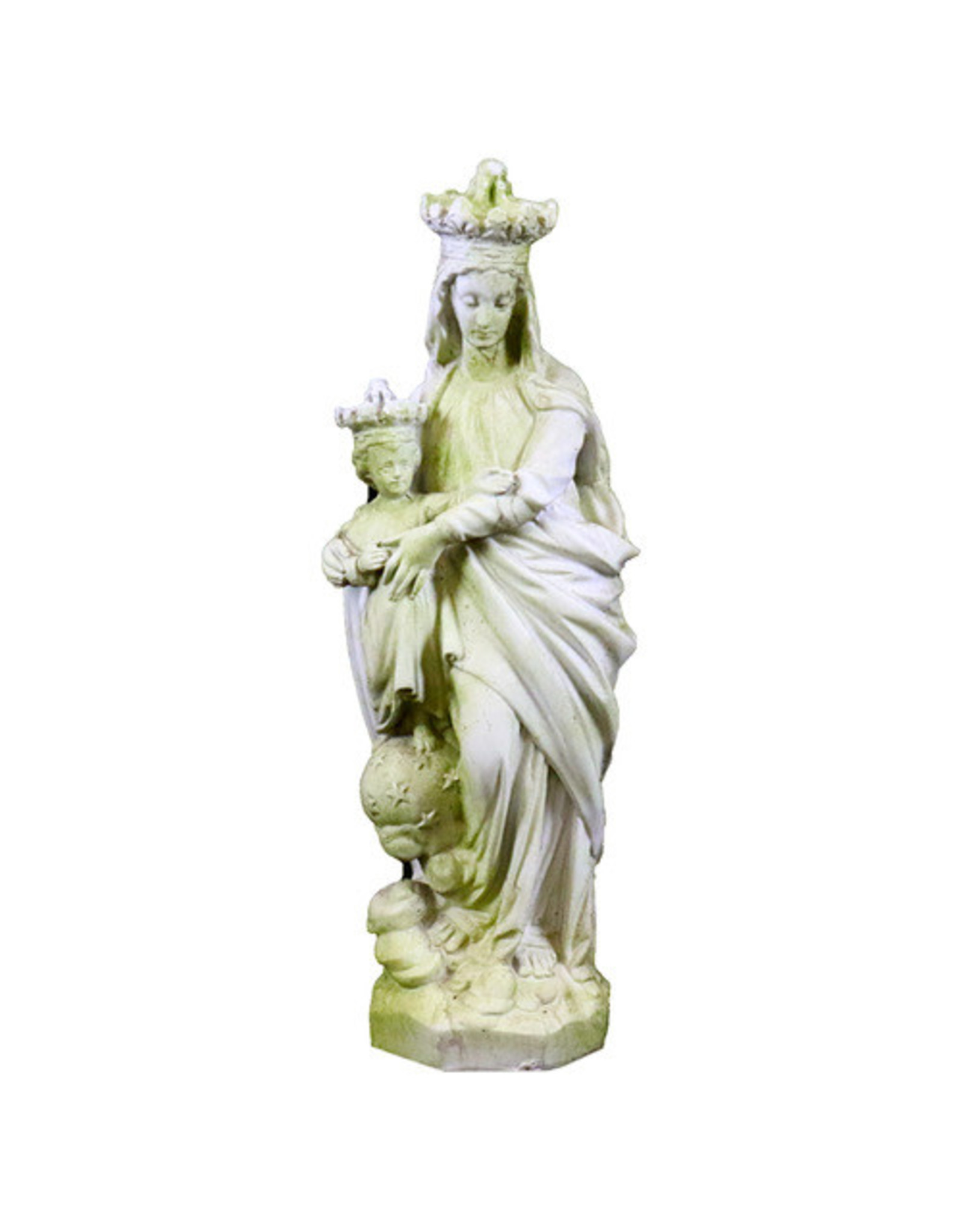 Orlandi Queen & Child of Heaven Outdoor Statue - Fiber Stone, White Moss Finish (27")