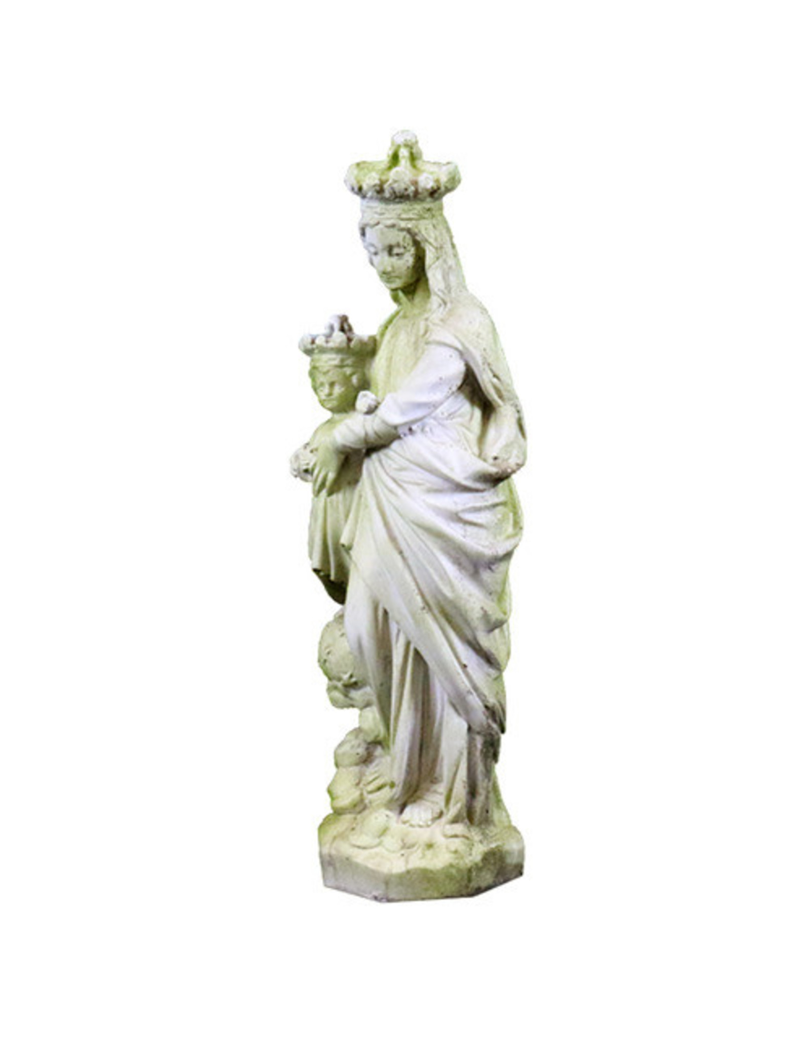 Orlandi Queen & Child of Heaven Outdoor Statue - Fiber Stone, White Moss Finish (27")