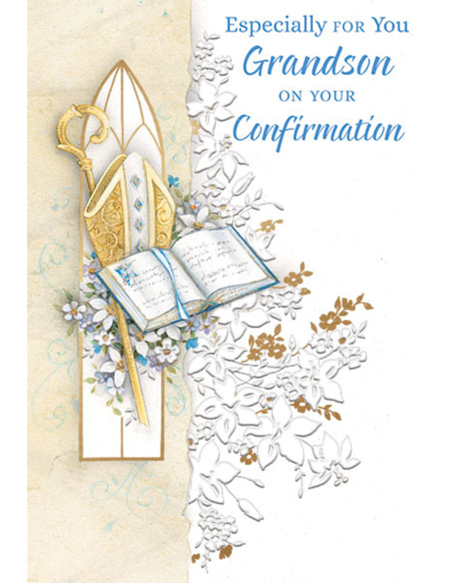 Card - Confirmation Grandson, White Flowers