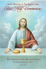 Card - First Communion for Anyone, Jesus with Bread and Chalice, Clouds