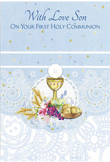 Greetings of Faith Card - First Communion Son, Blue with Swirl Detailing & Stars