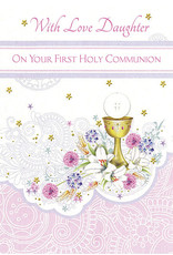 Card - First Communion, Daughter, Pink Swirls