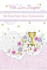 Greetings of Faith Card - First Communion, Daughter, Pink Swirls
