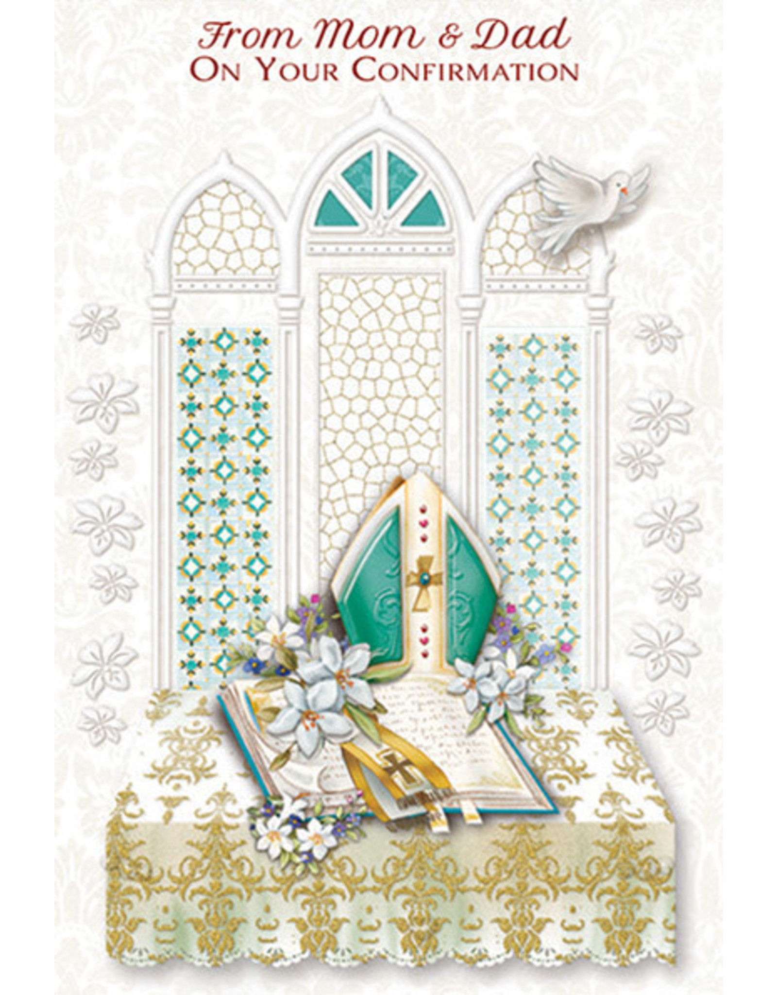 Card - Confirmation, from Mom & Dad, Pearl with Gold Foil Decor