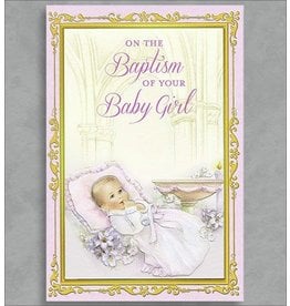 Card - Baptism, Girl, Gold Frame Border