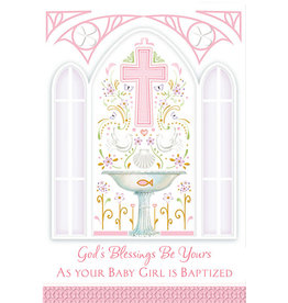 Greetings of Faith Card - Baptism Girl, Pink Church
