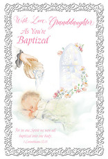 Greetings of Faith Card - Baptism Granddaughter, Pearl Foil Decoration Embossed