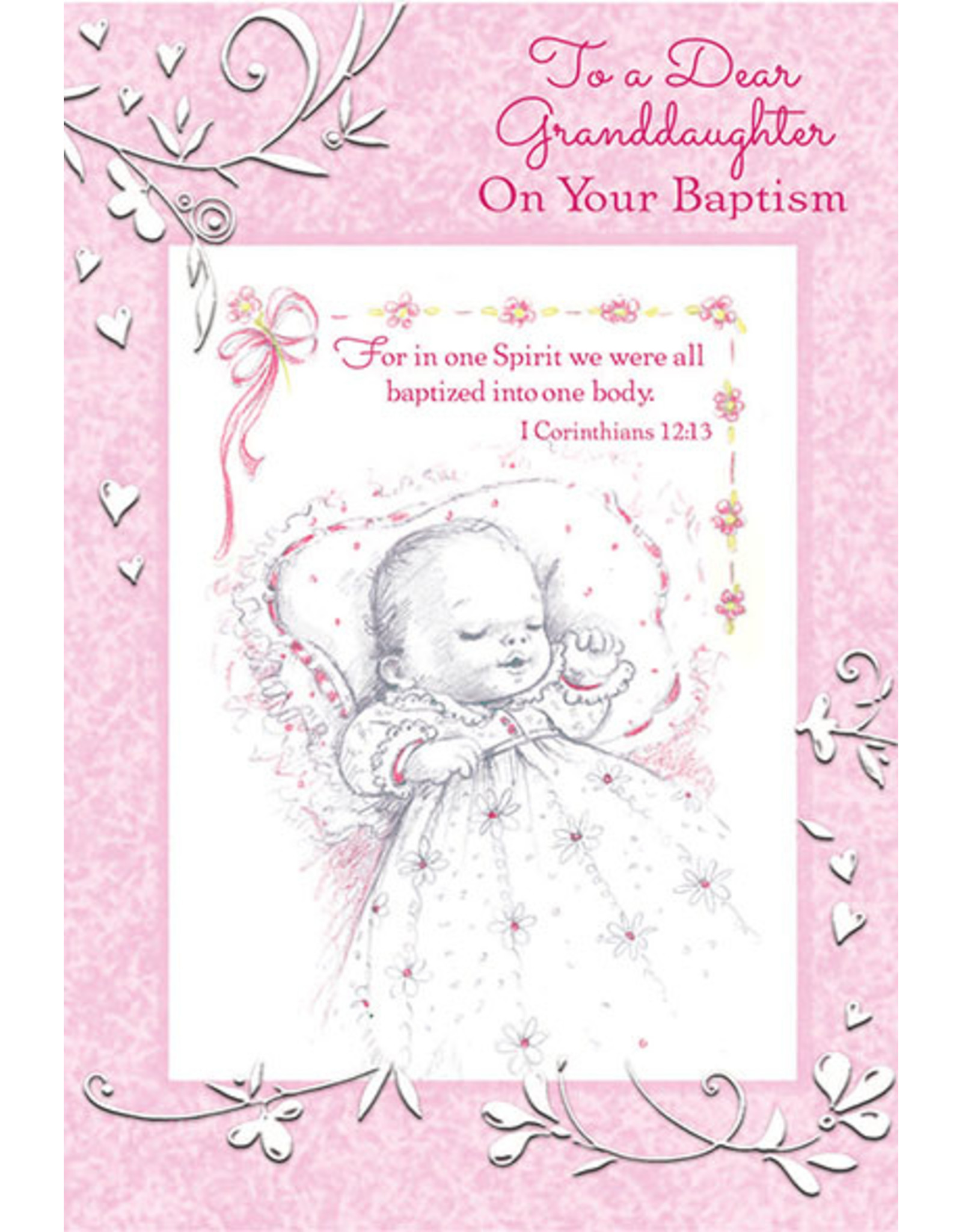 Greetings of Faith Card - Baptism Granddaughter, Pink Detailing