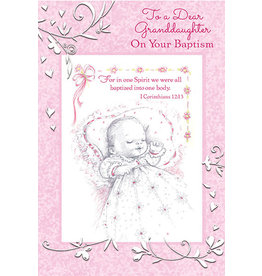 Greetings of Faith Card - Baptism Granddaughter, Pink Detailing