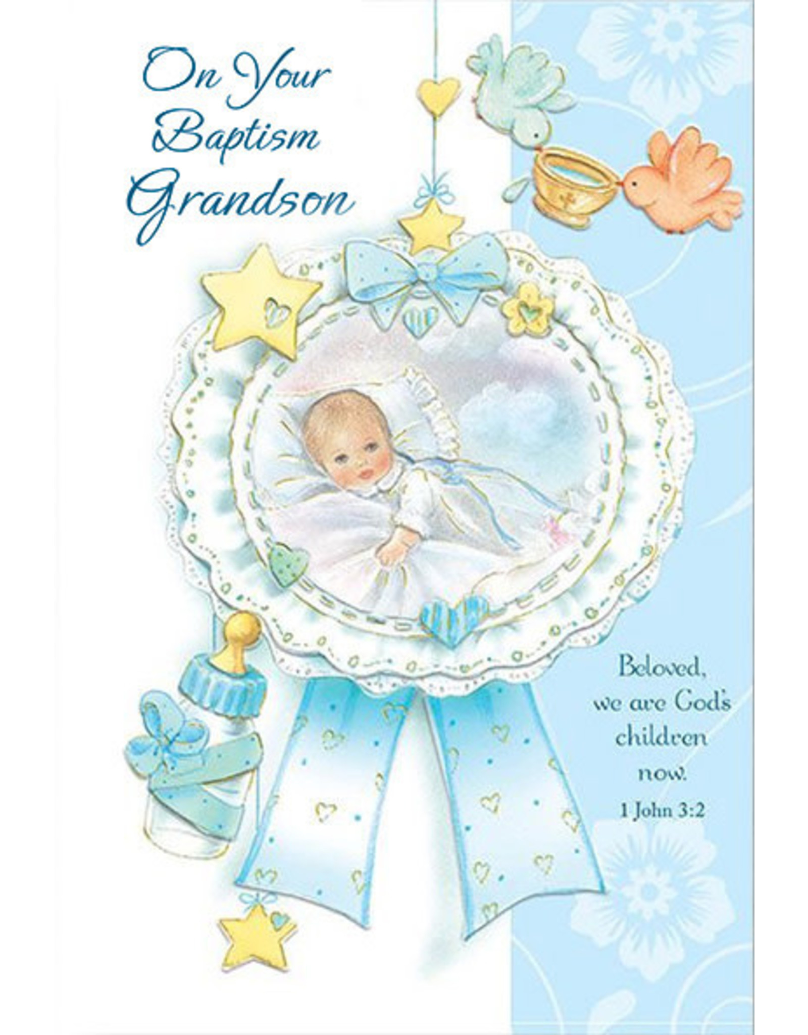 Card - Baptism Grandson, Crib Medal Design