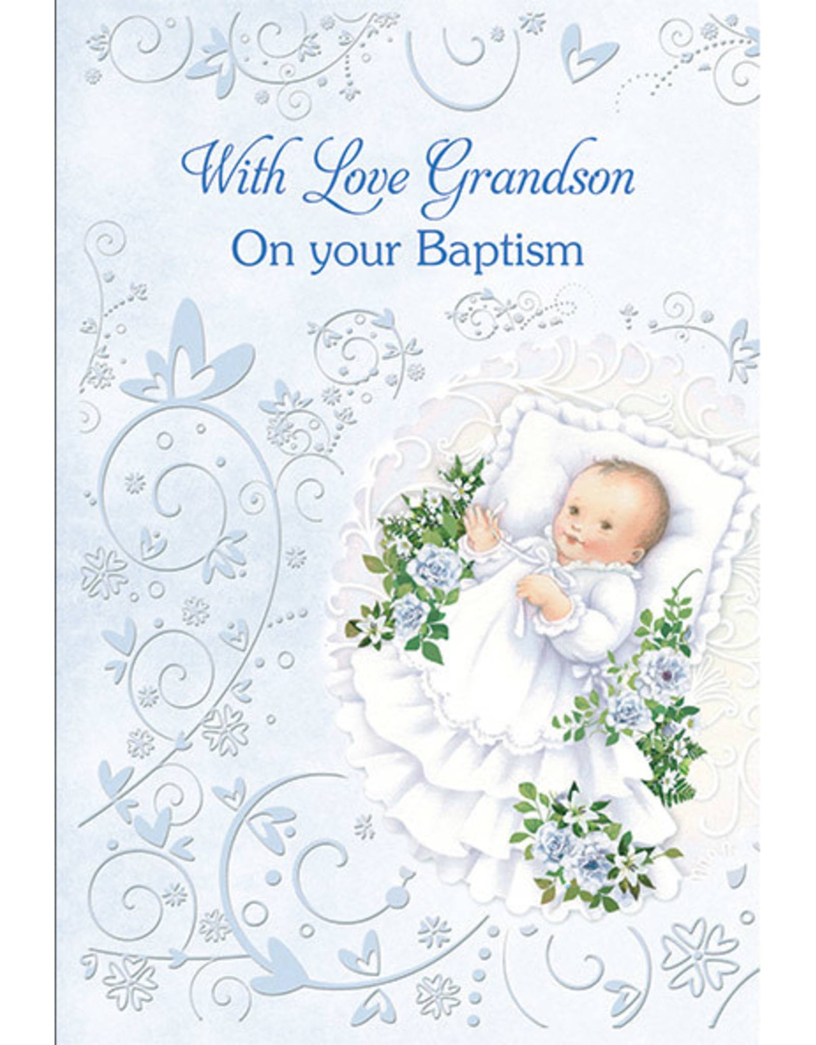 Greetings of Faith Card - Baptism Grandson, Swirl Design