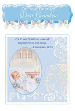 Greetings of Faith Card - Baptism Grandson, Bow Border