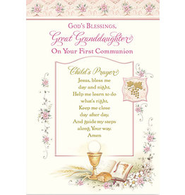 Greetings of Faith Card - First Communion Great Granddaughter, Elegant Pink Design