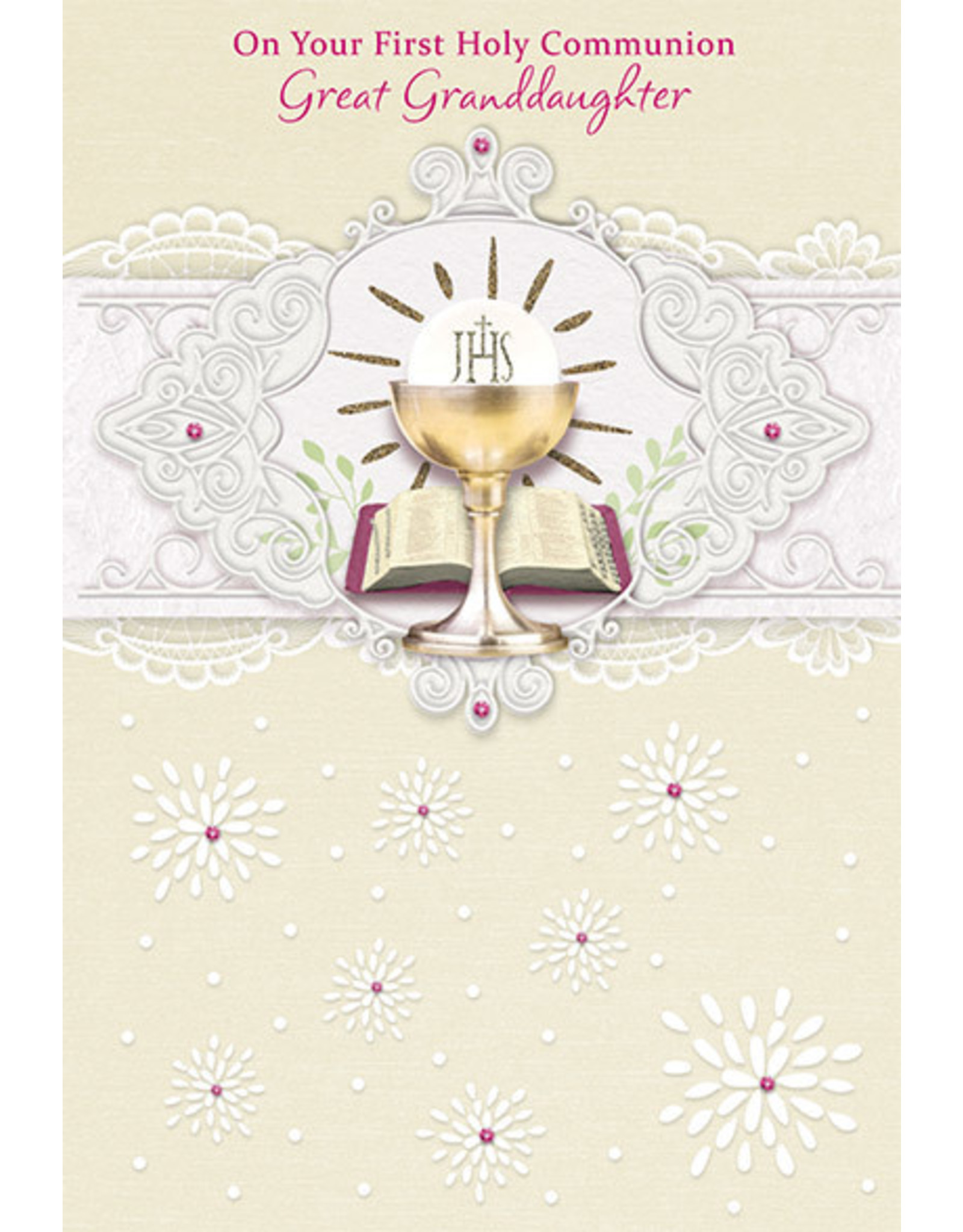 Greetings of Faith Card - First Communion Great Granddaughter, UV Decoration
