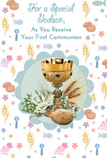 Greetings of Faith Card - First Communion, Godson, Multi-Color Design