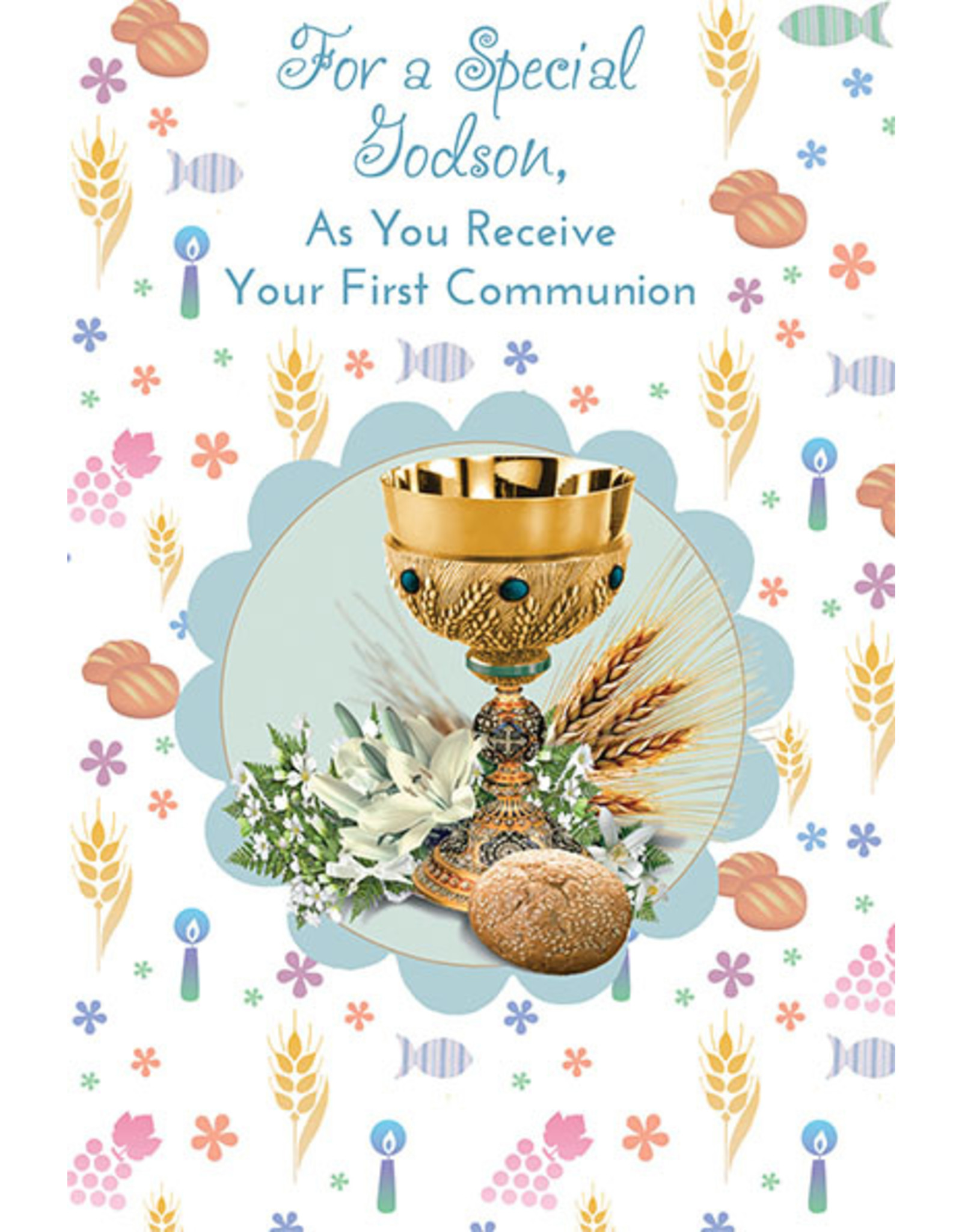 Greetings of Faith Card - First Communion, Godson, Multi-Color Design
