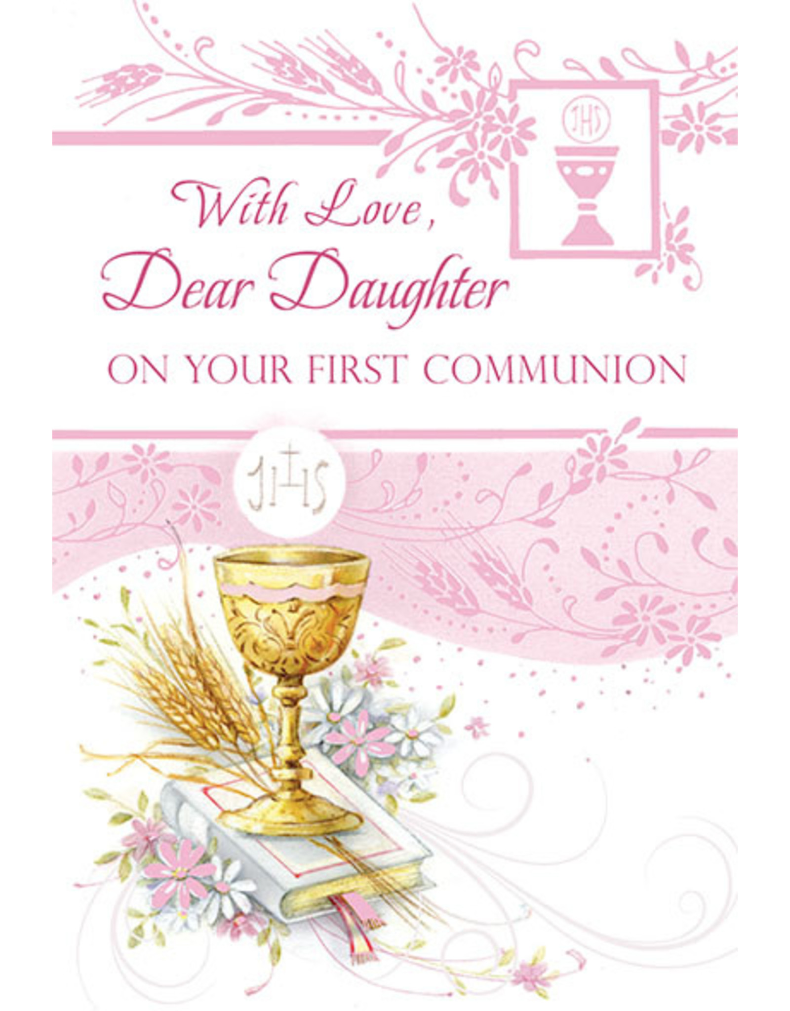 Card - First Communion Daughter, Pink Floral