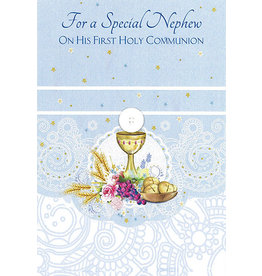 Card - First Communion Nephew, Blue Swirl Design