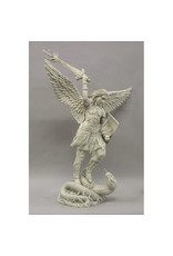 Orlandi St. Michael with Sword Fire Outdoor Statue - Fiberglass, Antique Stone Finish (38")