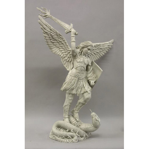 Statue - St Michael with Sword Fire, Antique Stone Finish (38 ...