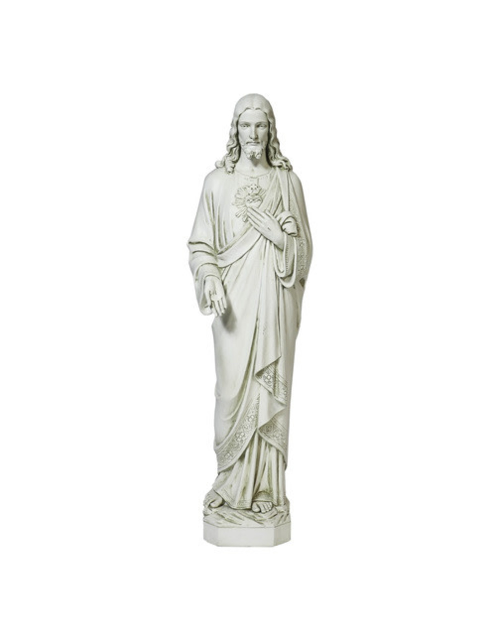 Orlandi Sacred Heart of Jesus Outdoor Statue - Fiberglass, Antique Stone Finish (36.5")