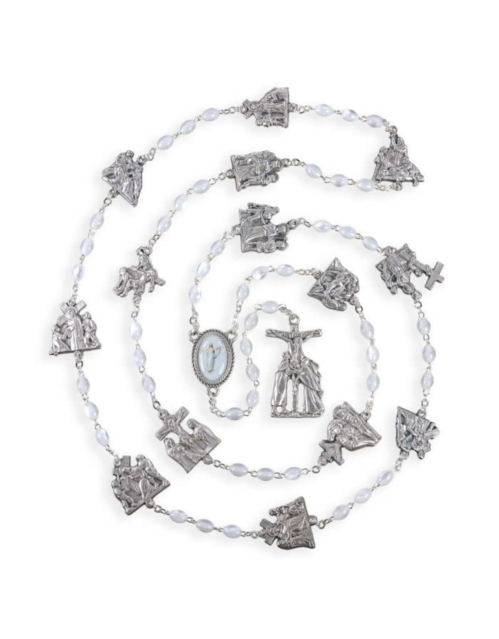 Hirten Rosary - Stations of the Cross, White Via Crucis Glass Beads