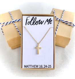 Bible Verse Necklace - Follow Me (Small Gold Cross)