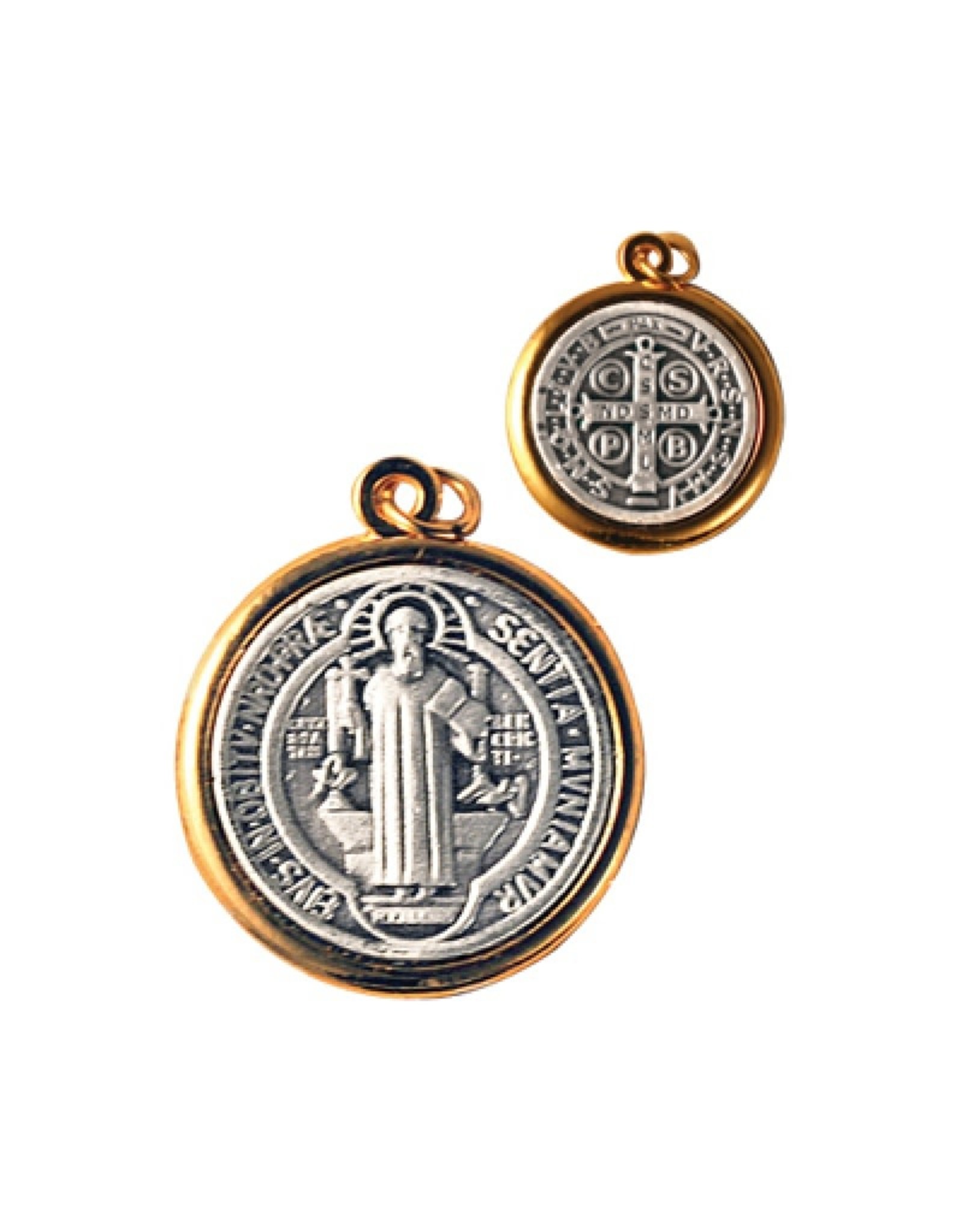 San Francis St. Benedict Medal, 1.5", Silver with Gold Border
