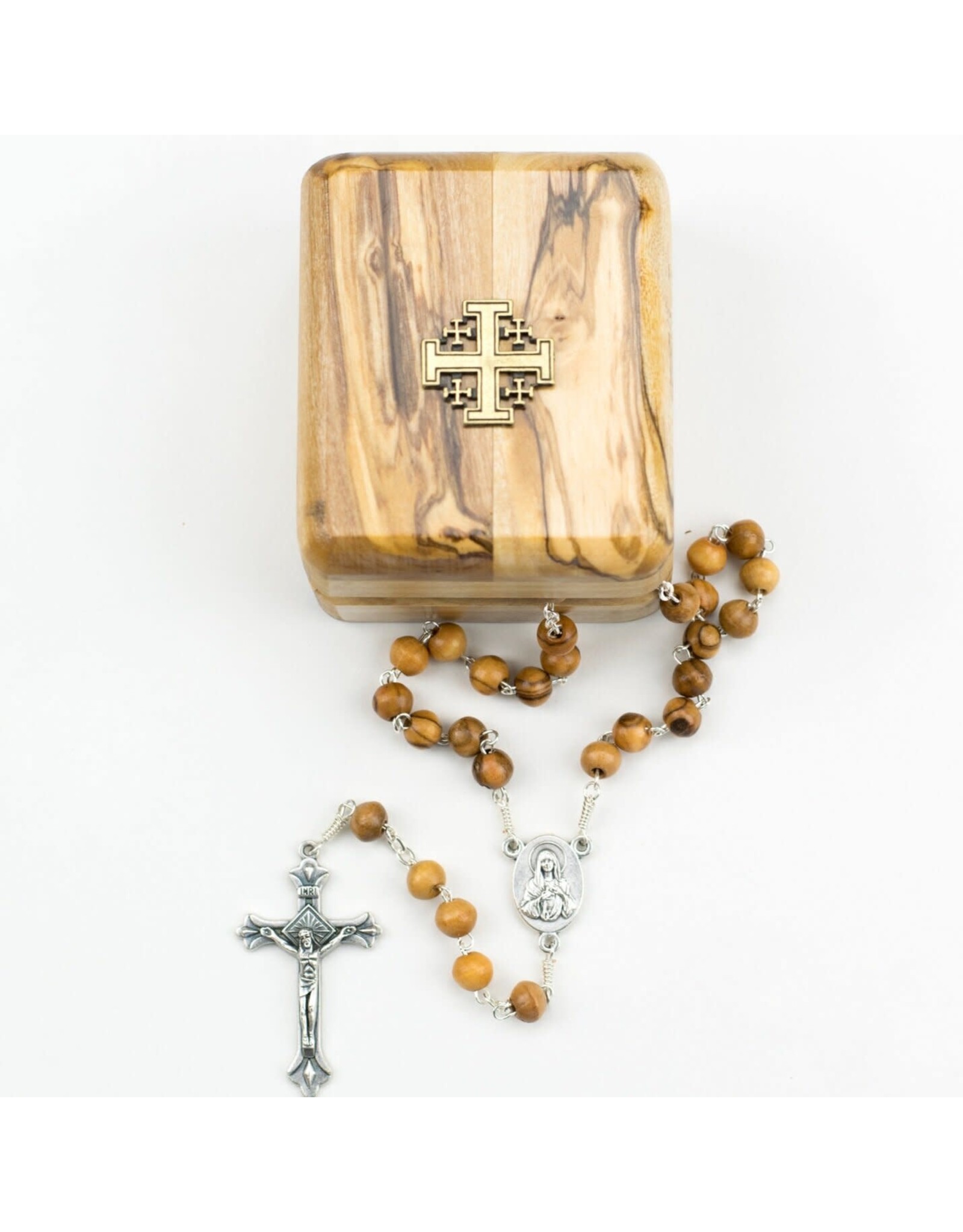 Shomali Jerusalem Wood Rosary Box, Includes Rosary