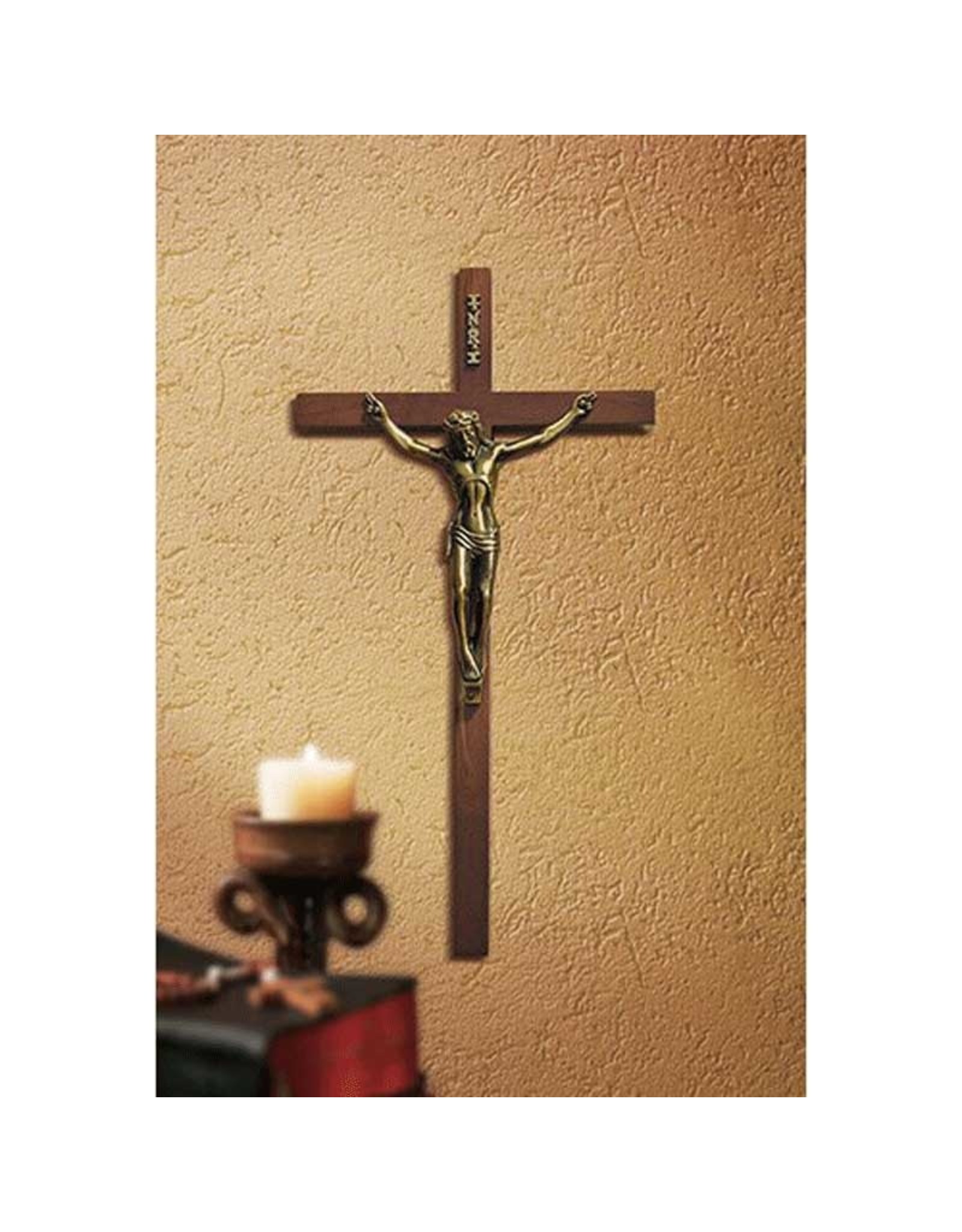 Jeweled Cross Crucifix, Maple Hardwood, Walnut Finish (10")