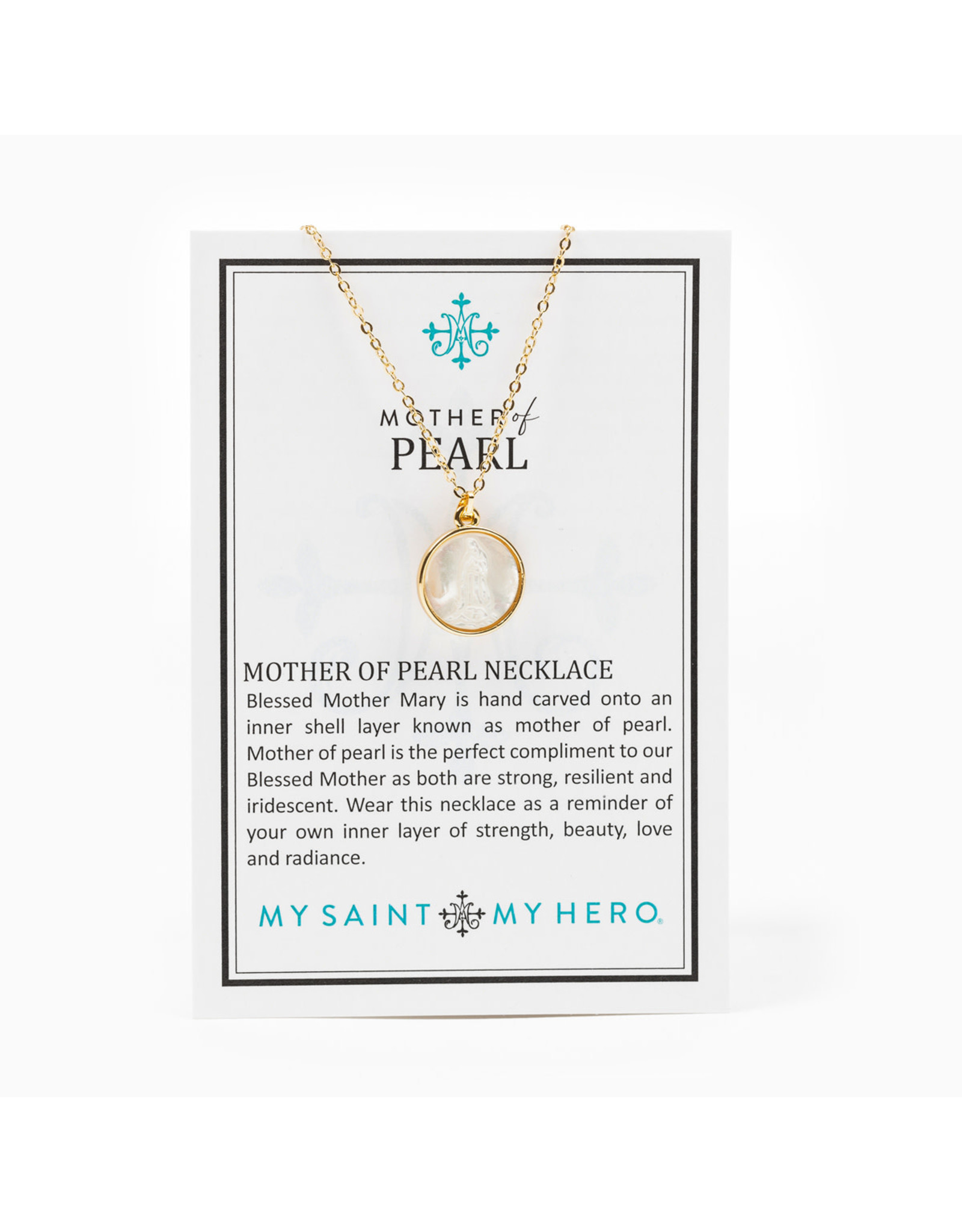 My Saint My Hero Necklace - Mary, Mother of Pearl