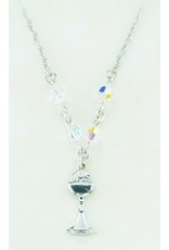 First Communion Swarovski Crystal Necklace with Sterling Silver Chalice, 18" Chain