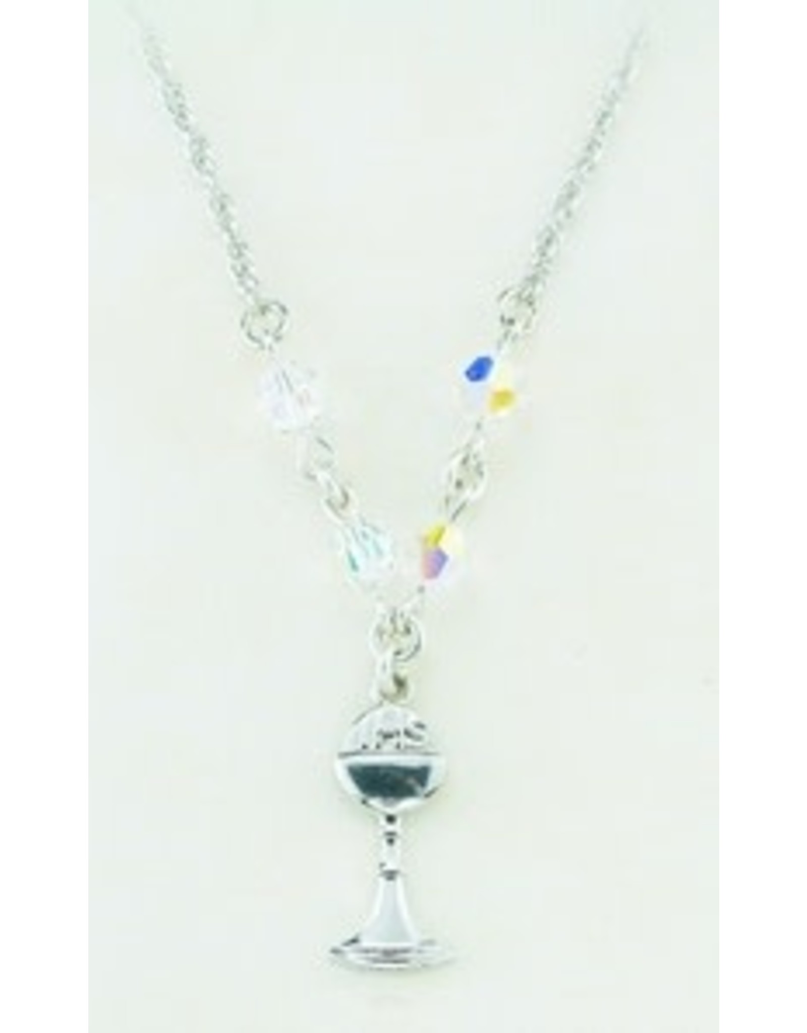 HMH First Communion Swarovski Crystal Necklace with Sterling Silver Chalice, 18" Chain