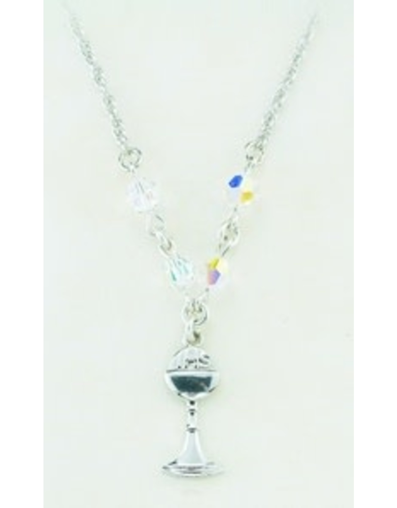 HMH Religious Manufacturing First Communion Swarovski Crystal Necklace with Sterling Silver Chalice, 18" Chain