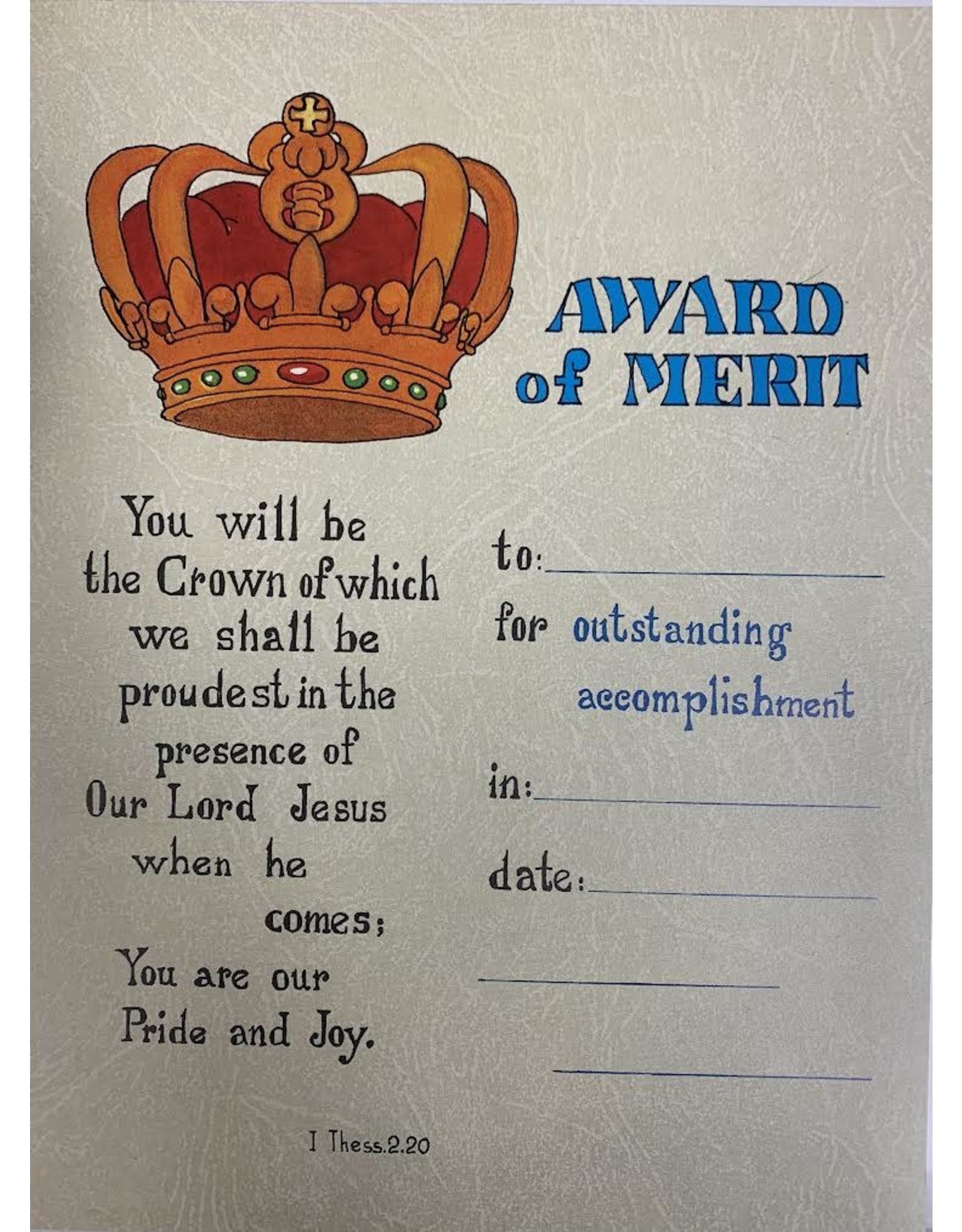 Gerffert Certificate - Award of Merit (Each)