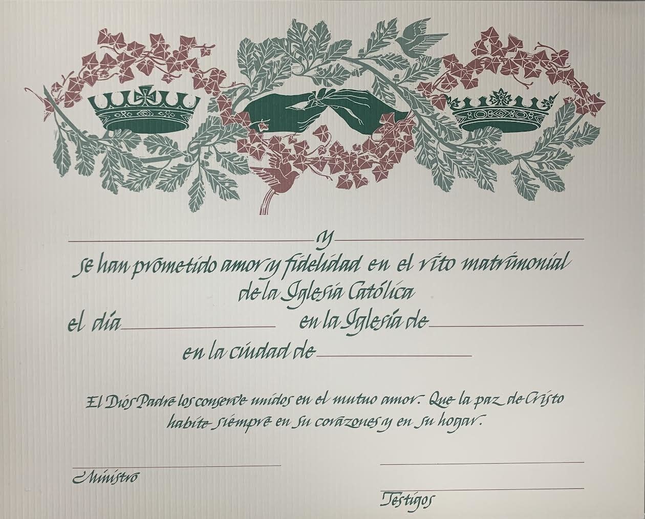 Spanish Marriage Certificate (Each) Reilly #39 s Church Supply Gift