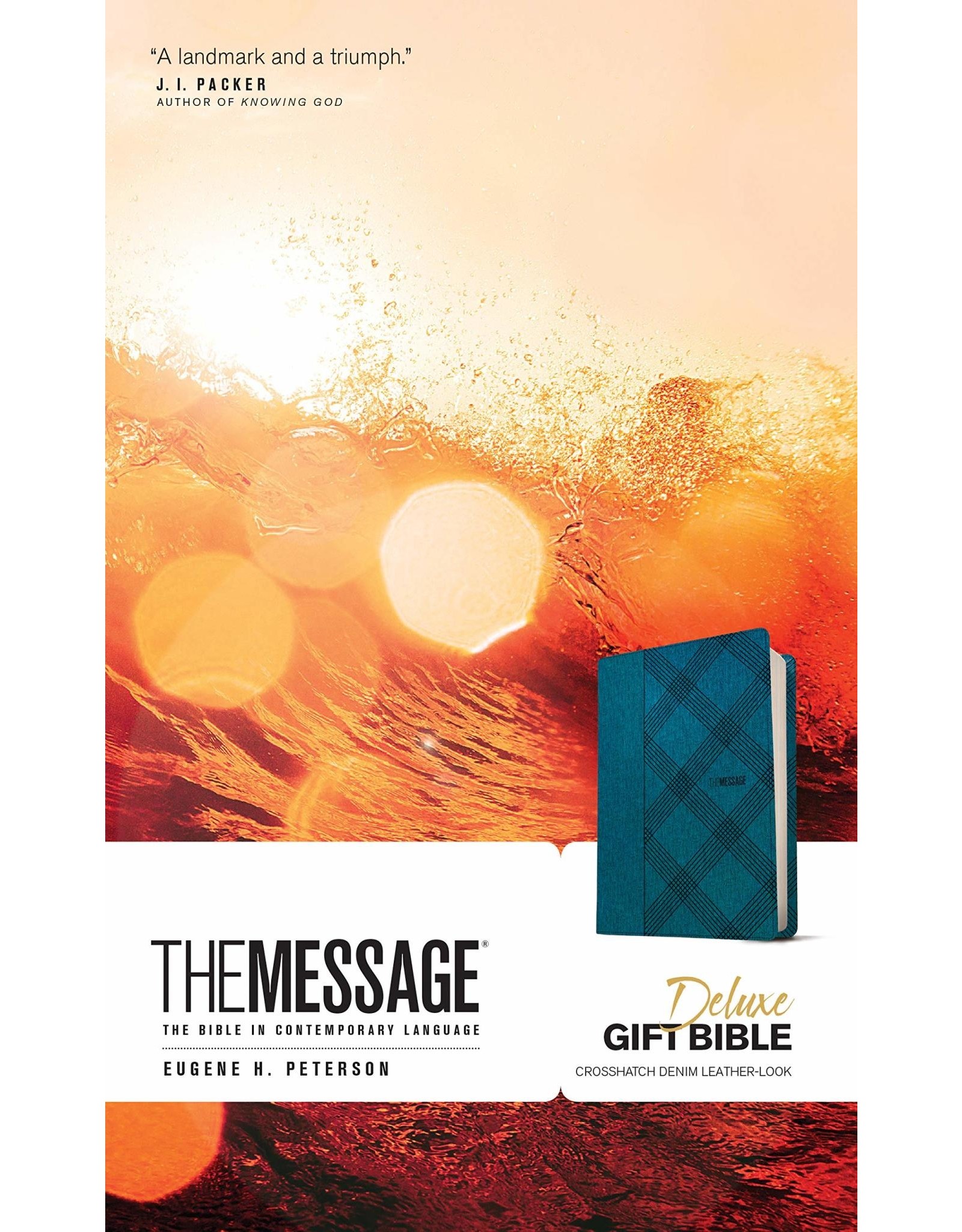 NavPress The Message Deluxe Gift Bible: The Bible in Contemporary Language-Cross Hatch Denim Leather Look