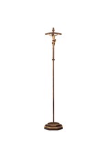 Ulpe Processional Cross - Maple Wood with Baroque Corpus (85") Red Cloth, Bent Cross