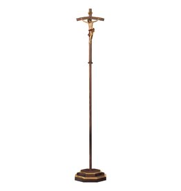 Ulpe Processional Cross - Maple Wood with Baroque Corpus (85") Red Cloth, Bent Cross