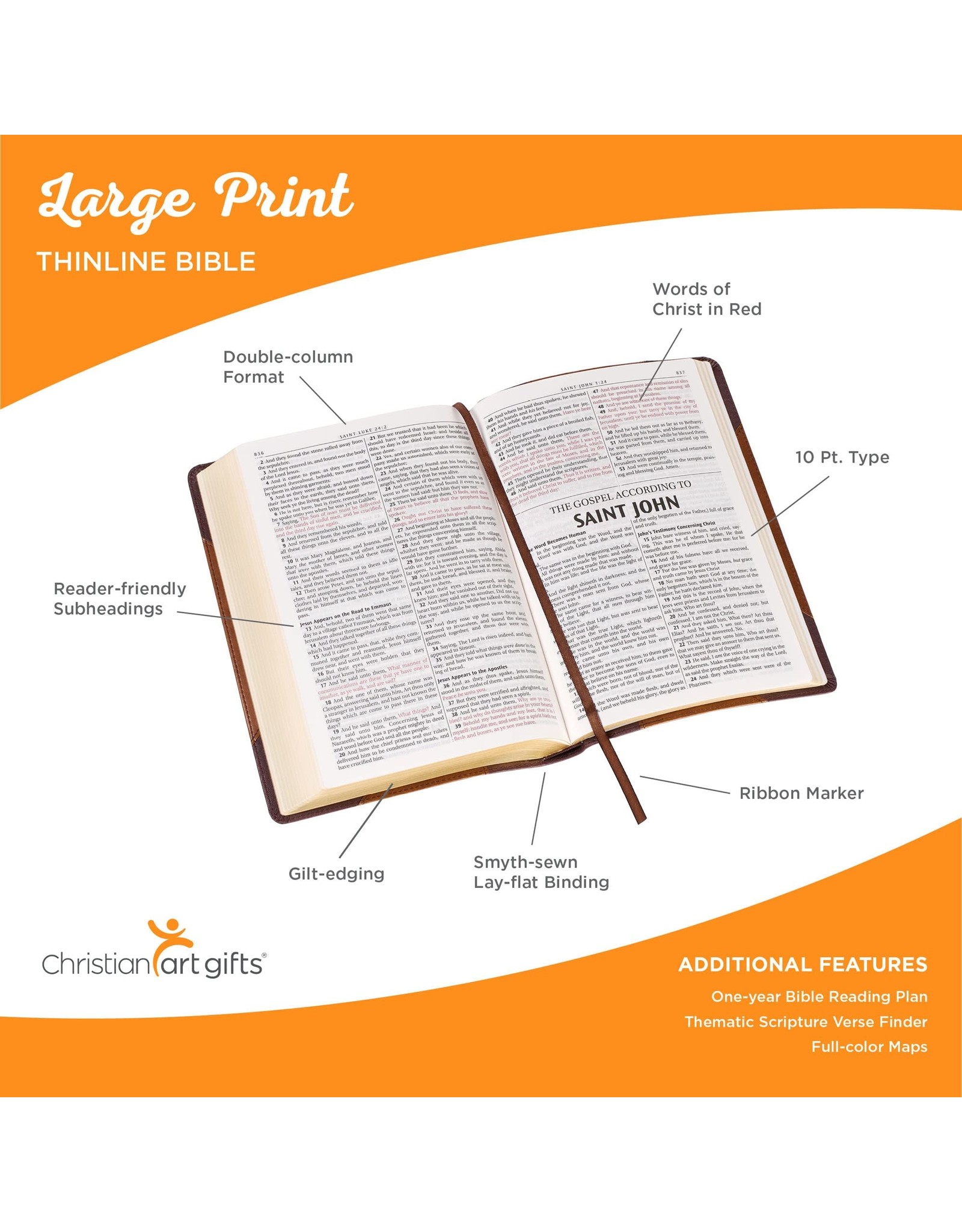 Christian Art Publishers KJV Large Print Lux-Leather Brown Portfolio Design